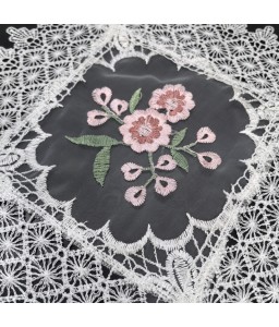 Lace Square Table Placemats,Vintage Flora Embroidered Doilies Cup Mat