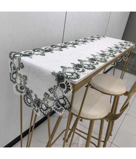 Green Lace Embroidered Table Runner,Euro Style Dining Table Cover for Home Kitchen Decoration
