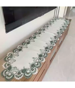 Green Lace Embroidered Table Runner,Euro Style Dining Table Cover for Home Kitchen Decoration