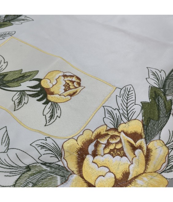 Yellow Flower Embroidered Table Runner,Euro Style Dining Table Cover for Home Kitchen Decoration