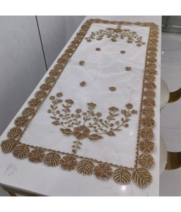 Vintage Flora Embroidered Table Runner,Euro Style Dining Table Cover for Home Kitchen Decoration