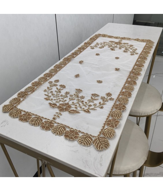 Vintage Flora Embroidered Table Runner,Euro Style Dining Table Cover for Home Kitchen Decoration