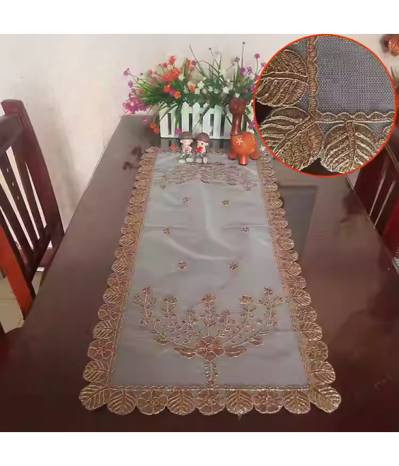 Vintage Flora Embroidered Table Runner,Euro Style Dining Table Cover for Home Kitchen Decoration