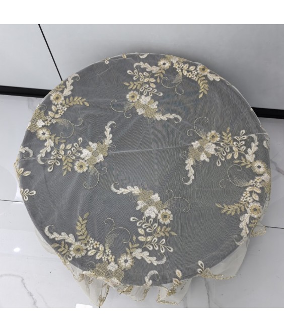 Flora Embroidered Round Table Cloth,Euro Style Dining Table Cover for Home Kitchen Decoration