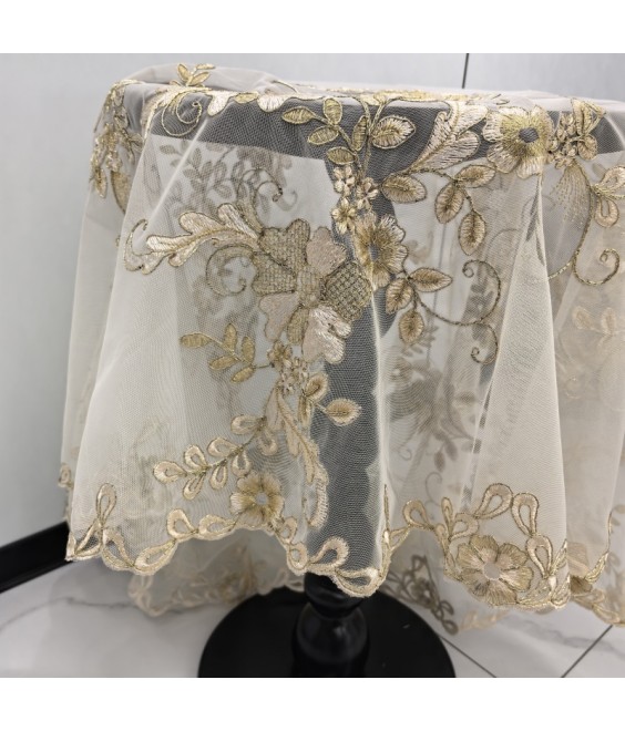 Flora Embroidered Round Table Cloth,Euro Style Dining Table Cover for Home Kitchen Decoration