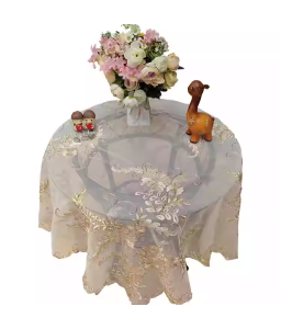 Flora Embroidered Round Table Cloth,Euro Style Dining Table Cover for Home Kitchen Decoration