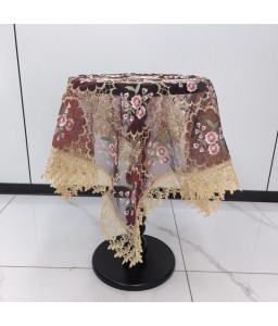 Red Lace Square Table Cloth,Vintage Style Dining Table Cover for Home Kitchen Decoration