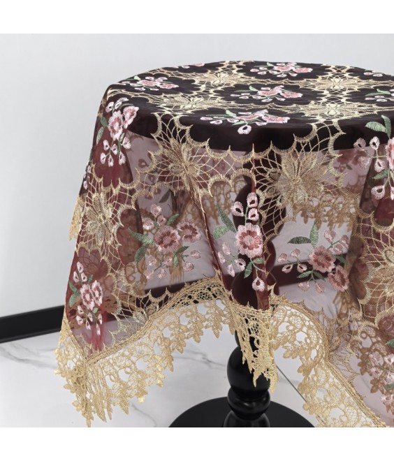 Red Lace Square Table Cloth,Vintage Style Dining Table Cover for Home Kitchen Decoration