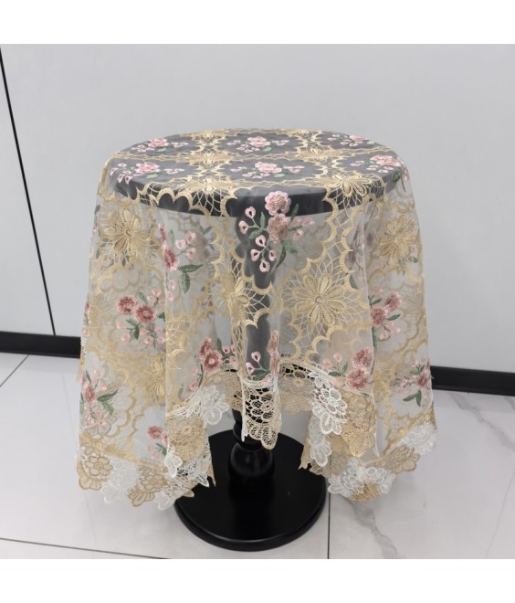 Beige Lace Table Cloth,Vintage Style Dining Table Cover for Home Kitchen Decoration