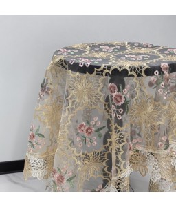 Beige Lace Table Cloth,Vintage Style Dining Table Cover for Home Kitchen Decoration