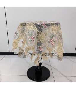 Beige Lace Square Table Cloth,Vintage Style Dining Table Cover for Home Kitchen Decoration