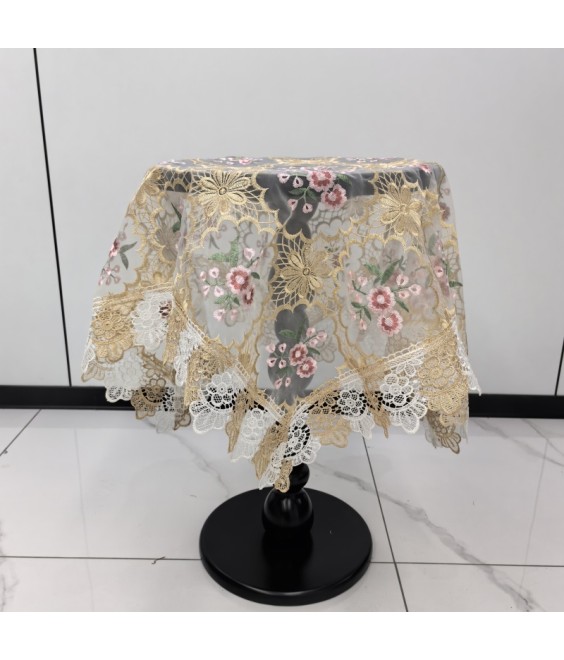 Beige Lace Square Table Cloth,Vintage Style Dining Table Cover for Home Kitchen Decoration