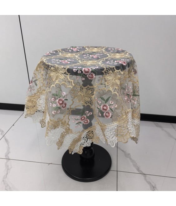 Beige Lace Square Table Cloth,Vintage Style Dining Table Cover for Home Kitchen Decoration