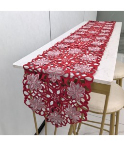 Red Flower Embroidered Table Runner,Euro Style Dining Table Cover for Home Kitchen Decoration