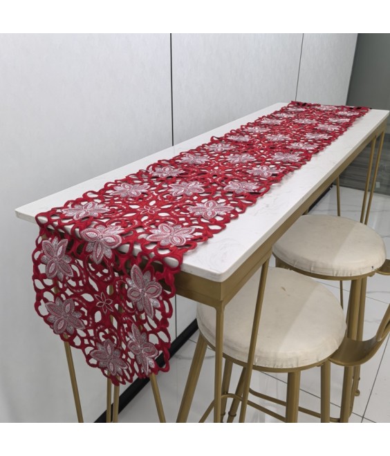 Red Flower Embroidered Table Runner,Euro Style Dining Table Cover for Home Kitchen Decoration