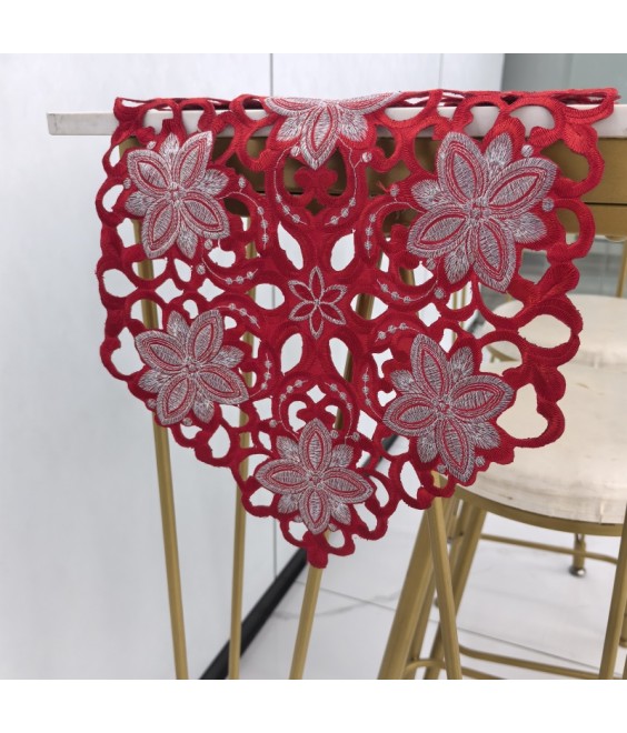 Red Flower Embroidered Table Runner,Euro Style Dining Table Cover for Home Kitchen Decoration