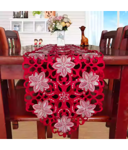 Red Flower Embroidered Table Runner,Euro Style Dining Table Cover for Home Kitchen Decoration