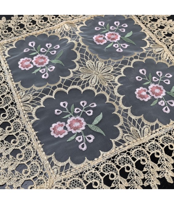 Beige Lace Square Table Cloth,Vintage Floral Dining Table Cover for Home Kitchen Decoration