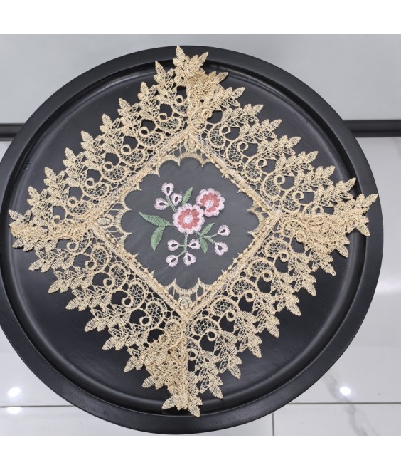 Beige Lace Square Table Placemats,Vintage Flora Embroidered Doilies Cup Mat
