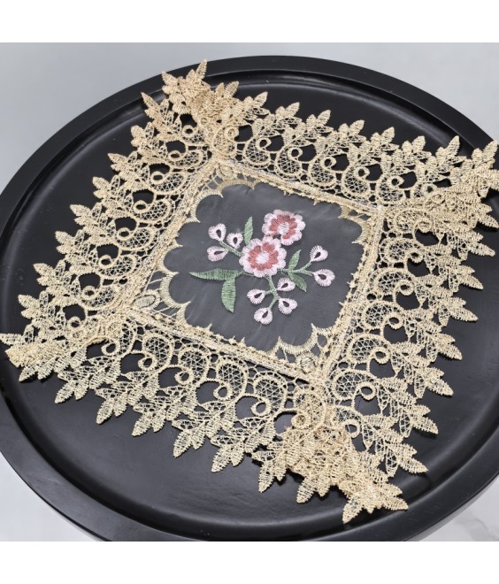 Beige Lace Square Table Placemats,Vintage Flora Embroidered Doilies Cup Mat