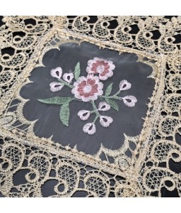 Beige Lace Square Table Placemats,Vintage Flora Embroidered Doilies Cup Mat