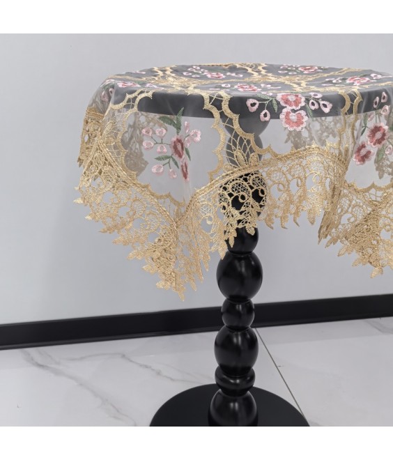 Beige Square Table Cloth,Vintage Floral Dining Table Cover for Home Kitchen Decoration