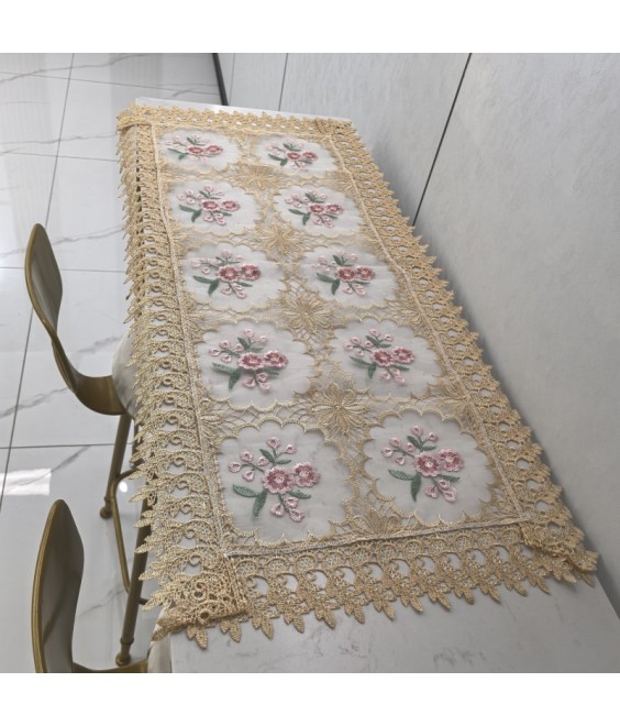 Beige Lace Embroidered Table Runner,Vintage Floral Dining Table Cover for Home Kitchen Decoration
