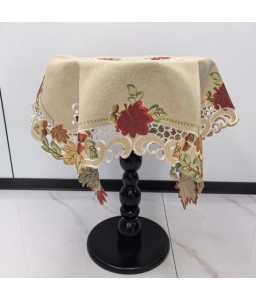 Maple Leaf Square Table Cloth,Vintage Floral Embroidered Dining Table Cover for Home Kitchen Decoration