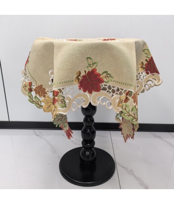 Maple Leaf Square Table Cloth,Vintage Floral Embroidered Dining Table Cover for Home Kitchen Decoration