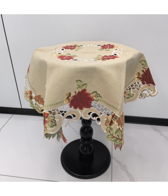 Maple Leaf Square Table Cloth,Vintage Floral Embroidered Dining Table Cover for Home Kitchen Decoration