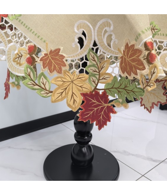 Maple Leaf Square Table Cloth,Vintage Floral Embroidered Dining Table Cover for Home Kitchen Decoration