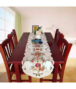 Daisy Embroidered Table Runner, Exquisite Flower Dining Table Cover for Home Kitchen Decoration