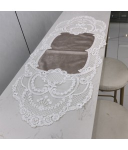 Embroidery Tablecloth, White Lace & Satin Blend, Vintage Floral Design