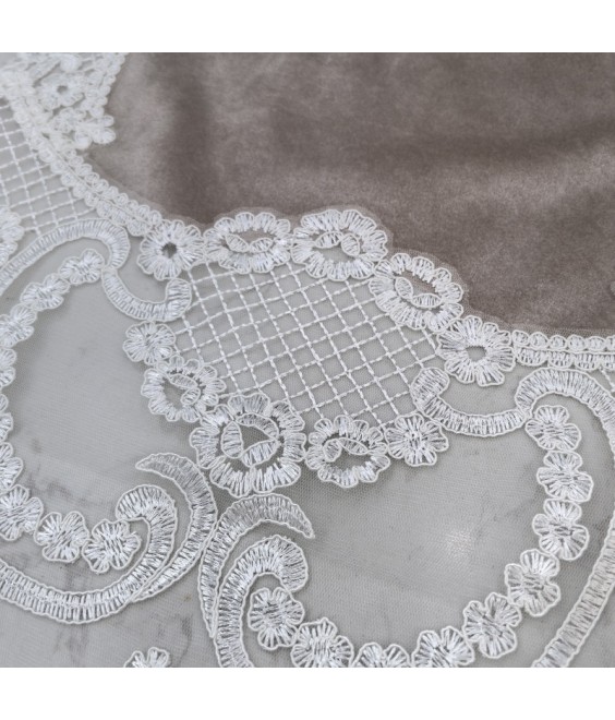 Embroidery Tablecloth, White Lace & Satin Blend, Vintage Floral Design