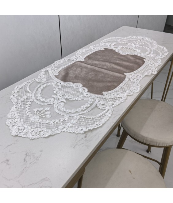 Embroidery Tablecloth, White Lace & Satin Blend, Vintage Floral Design