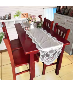 Embroidery Tablecloth, White Lace & Satin Blend, Vintage Floral Design