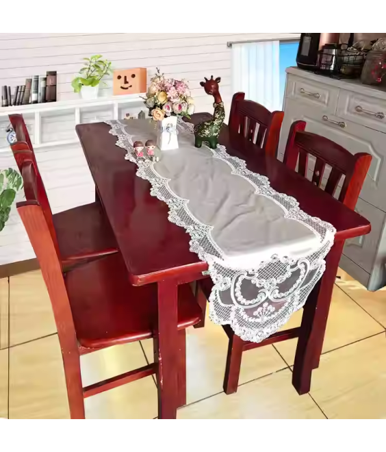 Embroidery Tablecloth, White Lace & Satin Blend, Vintage Floral Design