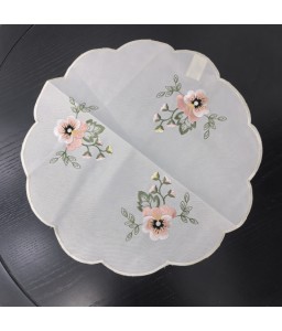 White Round Table Placemats, Embroidered Doilies Cup Mat