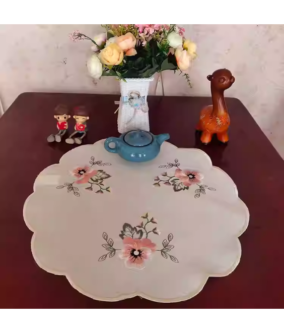 White Round Table Placemats, Embroidered Doilies Cup Mat