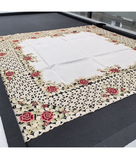 Jacquard Floral Embroidered Square Tablecloth, Fabric Vintage Rose Table Cloth