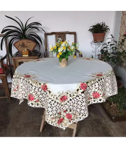 Jacquard Floral Embroidered Square Tablecloth, Fabric Vintage Rose Table Cloth