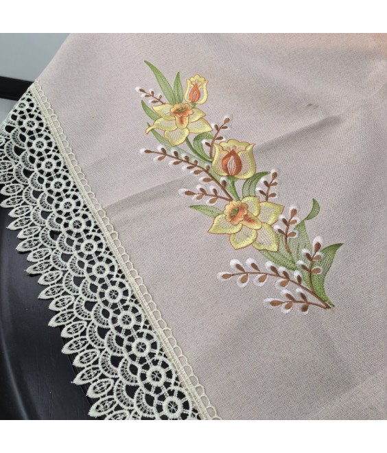 Pink Linen Tablecloth, Floral Pattern Embroidered Table Cover
