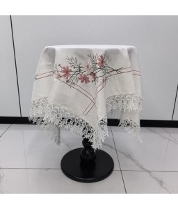 White Lace Linen Tablecloth, Floral Pattern Embroidered Table Cover