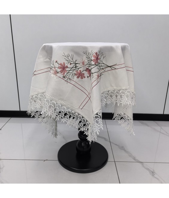 White Lace Linen Tablecloth, Floral Pattern Embroidered Table Cover