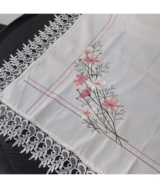 White Lace Linen Tablecloth, Floral Pattern Embroidered Table Cover