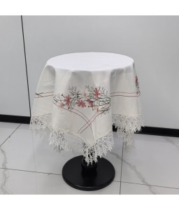 White Lace Linen Tablecloth, Floral Pattern Embroidered Table Cover