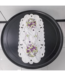 Purple Flower Embroidered Table Runner,Euro Style Dining Table Cover for Home Kitchen Decoration
