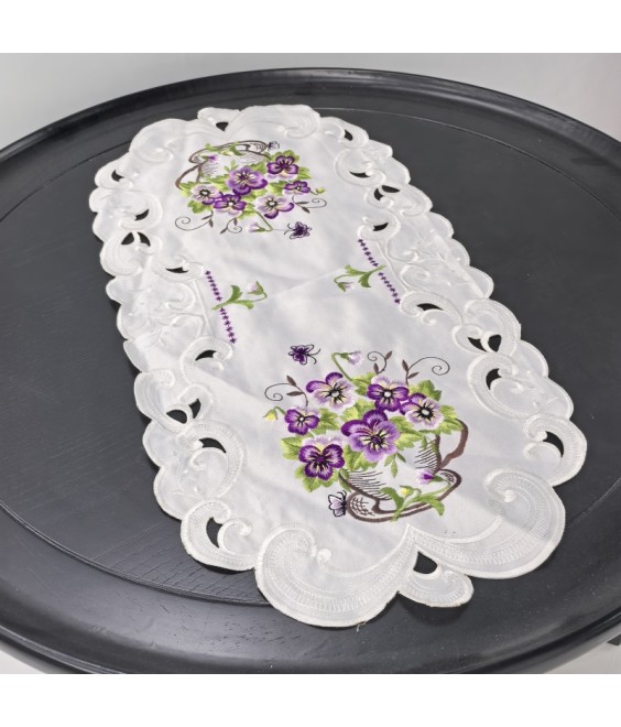 Purple Flower Embroidered Table Runner,Euro Style Dining Table Cover for Home Kitchen Decoration