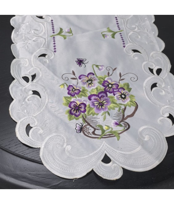 Purple Flower Embroidered Table Runner,Euro Style Dining Table Cover for Home Kitchen Decoration