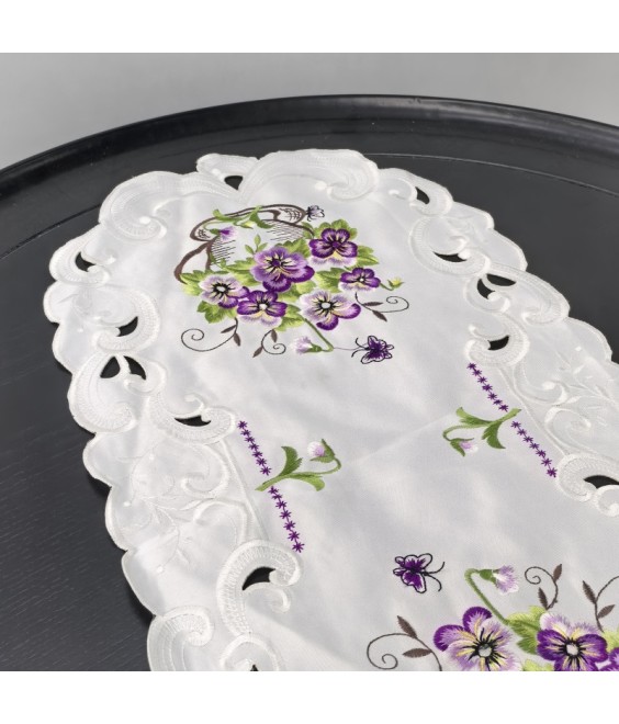 Purple Flower Embroidered Table Runner,Euro Style Dining Table Cover for Home Kitchen Decoration
